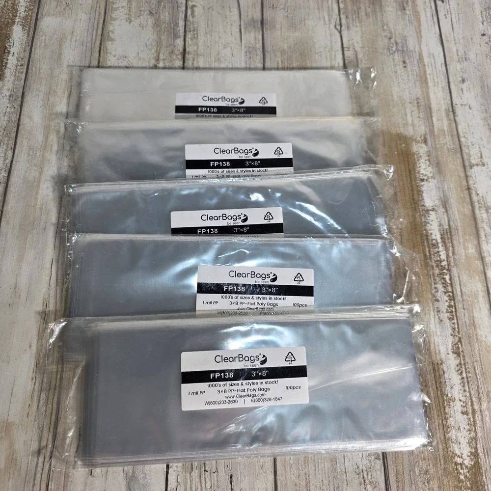 ClearBags FP138 3x8 1 mil PP Flat Poly Bags 500ct 5 Packs of 100 Clear Packaging